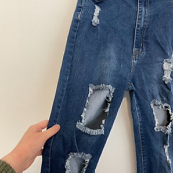 FASHION NOVA Needing Something Jeans Dark Denim Ripped High Waisted Skinny 15 16 - Picture 12 of 12